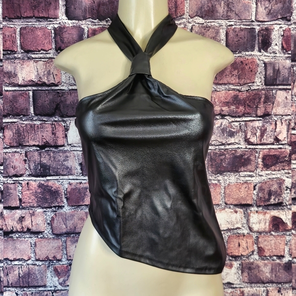 Off Kilter Faux Leather Assymetrical Top - Picture 1 of 10